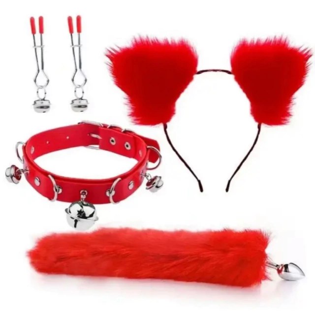 Kit Plug Anal, Grampo Mamilo, Coleira e Tiara